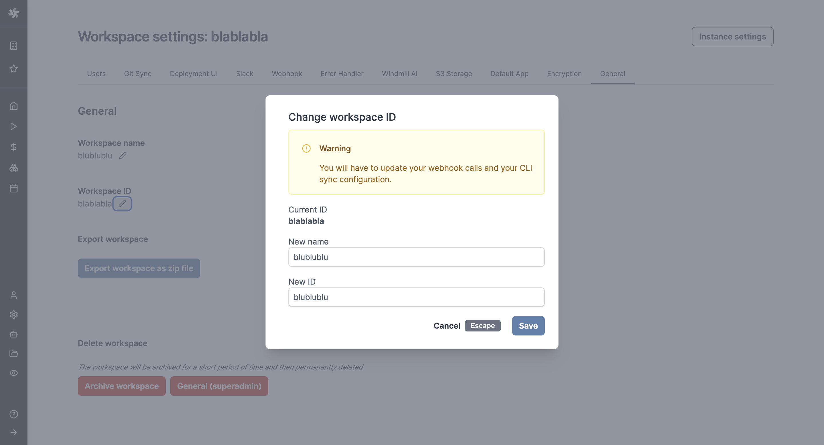 Change workspace ID